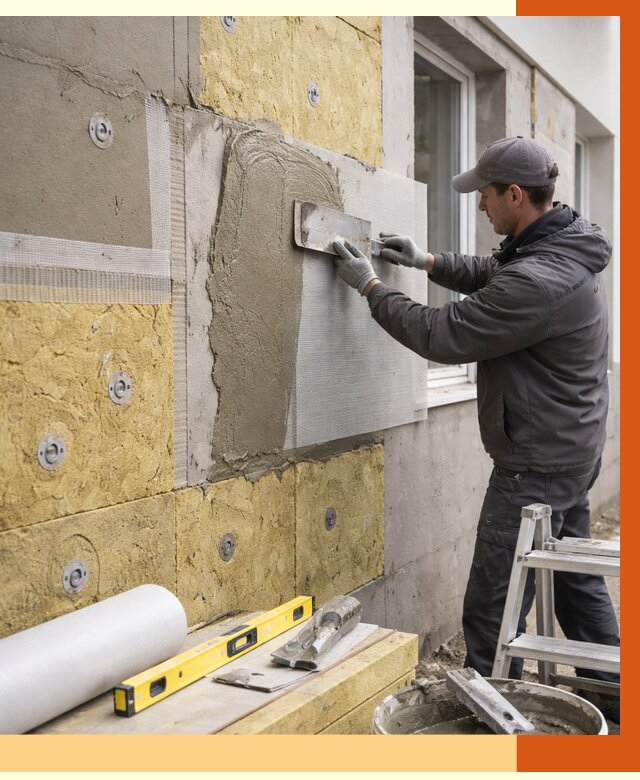 Утепление фасада под штукатурку в Урае от 4377 руб/м2 — монтаж пенопластом и минватой | ТепломастерУрй