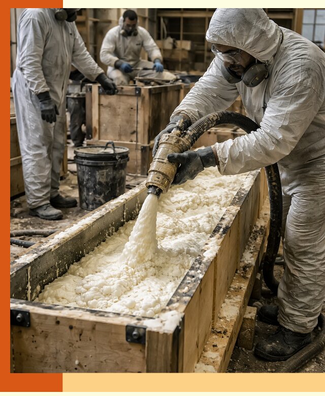 Заливка пенополиуретана в формы для утепления в Урае